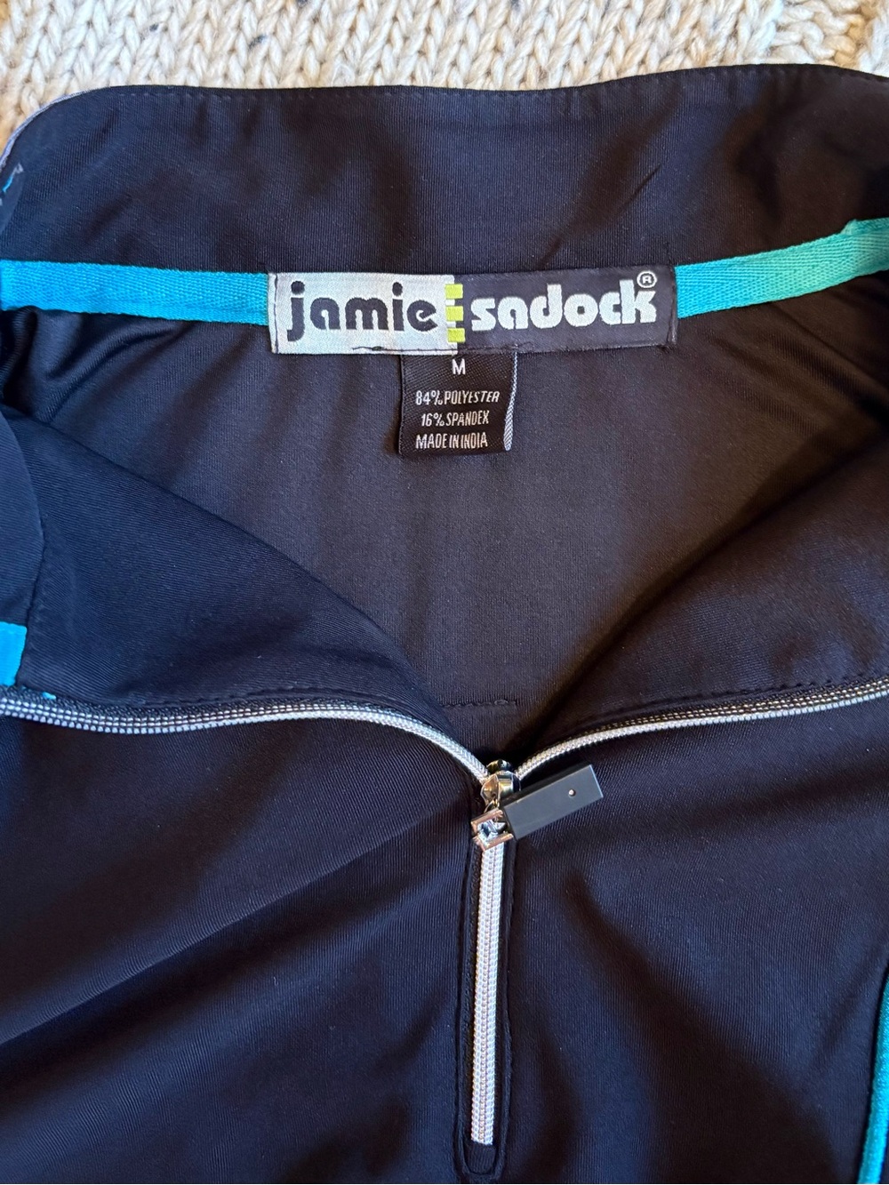 Jamie Sadock Black Pullover with Heather Gray Sleeves and Teal Piping - Picture 3 of 4